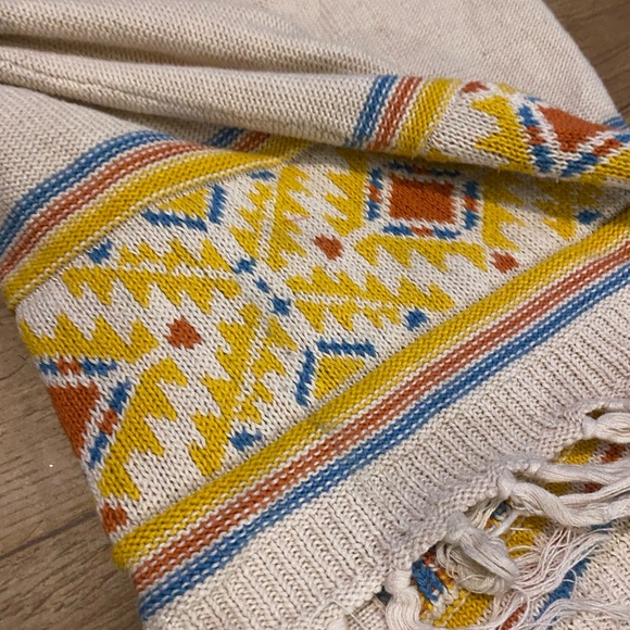 Cream Hooded Cardigan with Fringe and Pattern - Picture 12 of 17